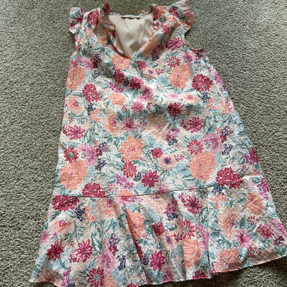 LOFT Pink Dress with Floral Accents